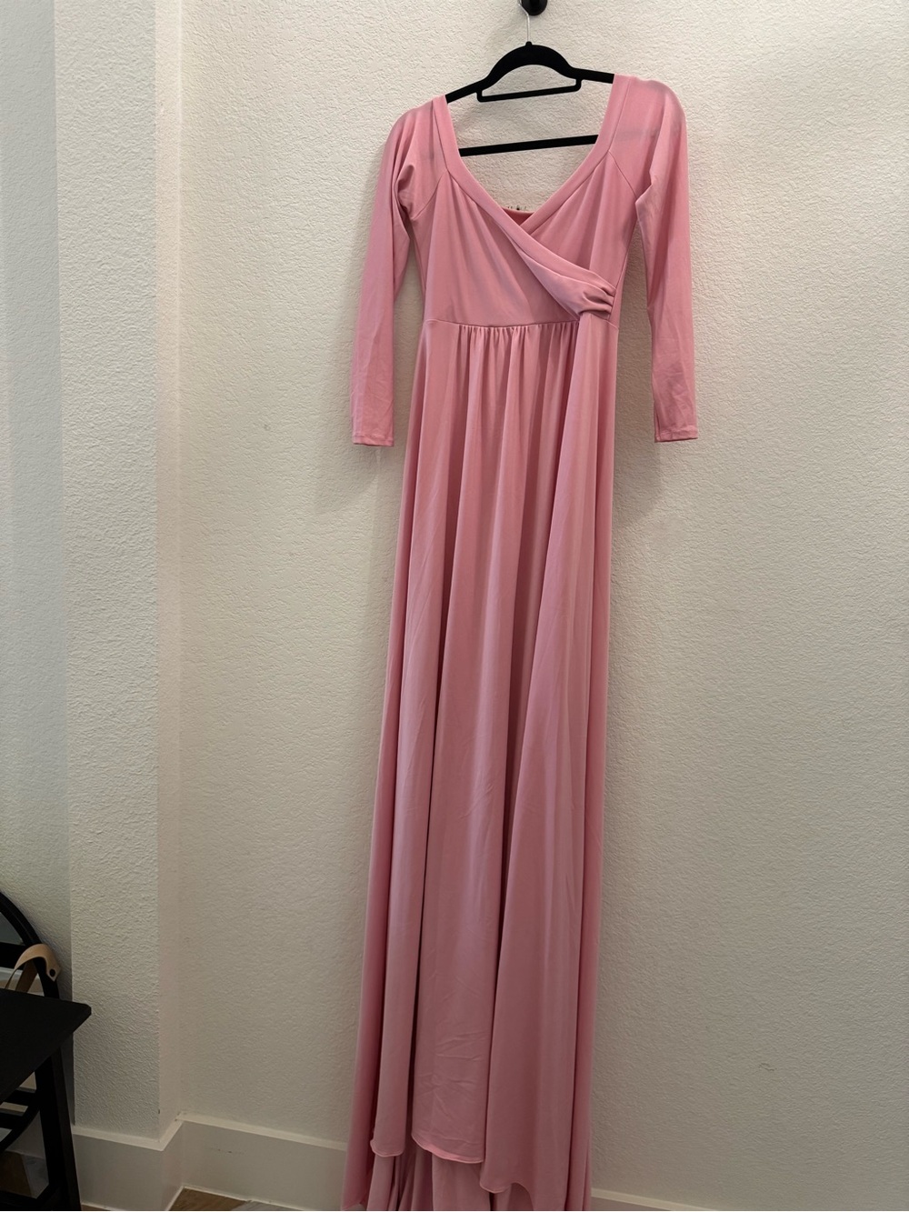 Pink Long Sleeve Maxi Dress - Elegant Wrap Front